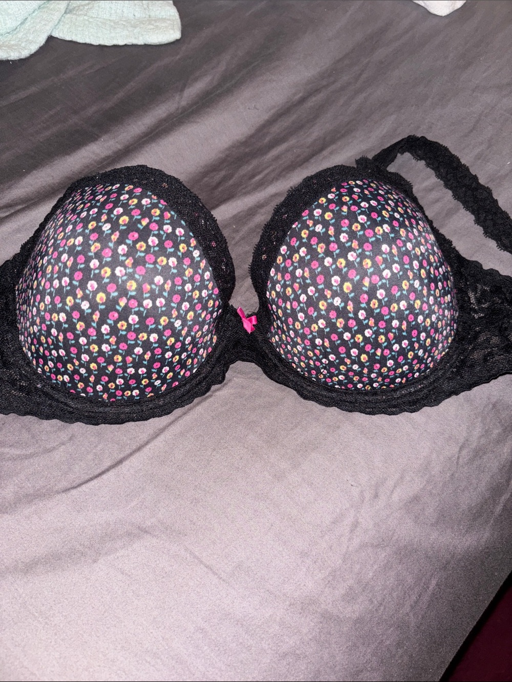 PINK Victoria's Secret Black Bra with Pink and Multicolor Floral Print